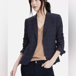 Banana Republic Navy Windowpane Blazer